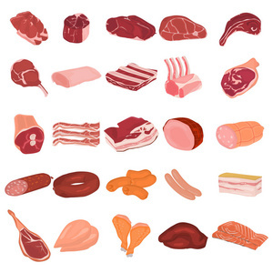 打造简洁直观的现实肉色平面图标，优化家禽类产品的Web与移动设计